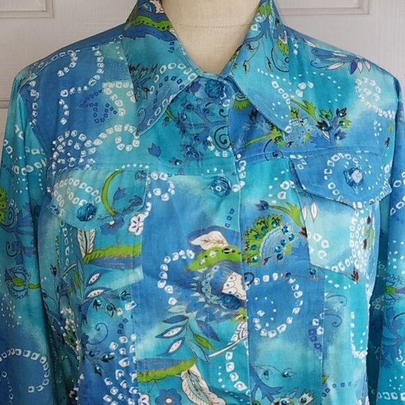 VINTAGE Keren Hart Jacket Coat Floral Blue Top Blouse Shirt Women's WOMAN'S - Picture 5 of 11